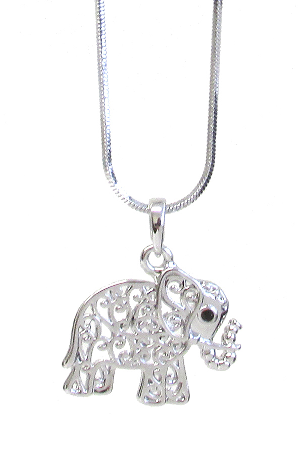 Made in korea whitegold plating crystal filigree elephant pendant necklace