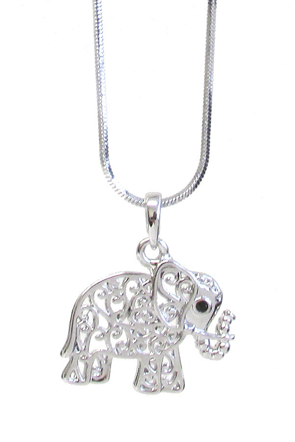 WHITEGOLD PLATING CRYSTAL FILIGREE ELEPHANT PENDANT NECKLACE