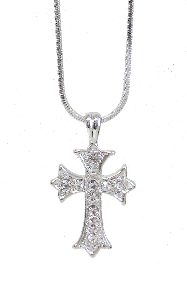 Made in korea whitegold plating crystal cross pendant necklace