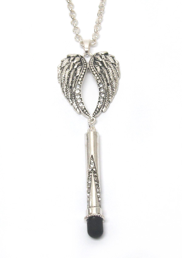 Metal textured wings with stylus pen necklace 