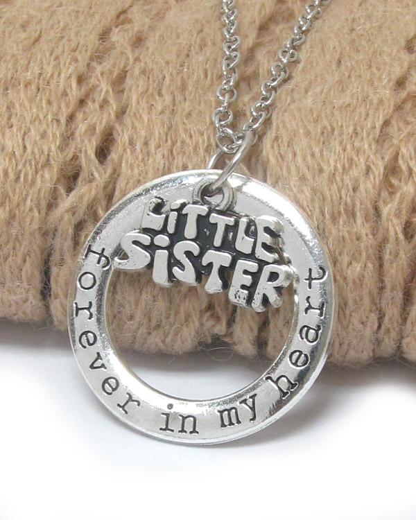 Little sister forever in my heart pendant necklace