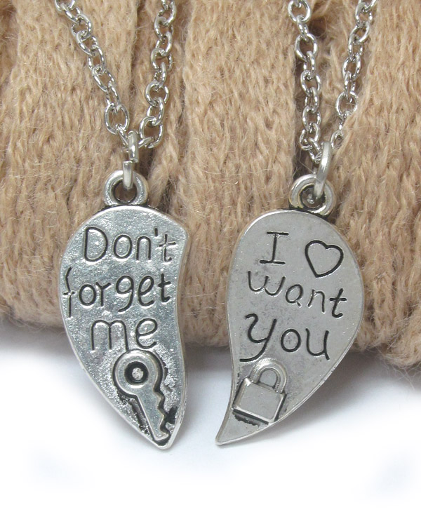 Dont forget me i want you dual pendant necklace
