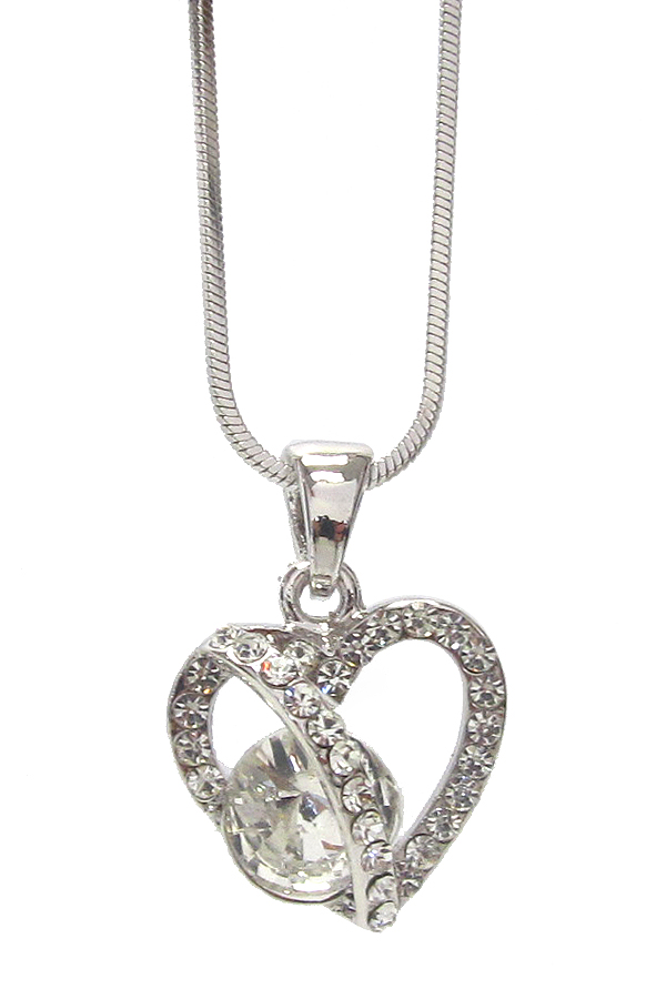 WHITEGOLD PLATING CRYSTAL HEART PENDANT NECKLACE