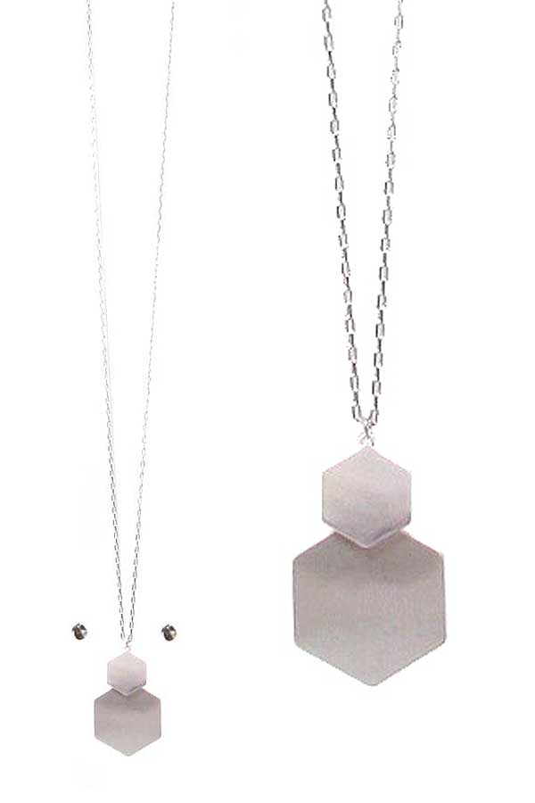 Double hexagon pendant long necklace set