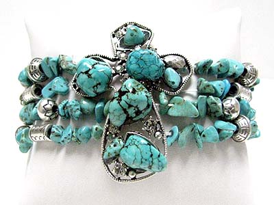 Natural chip stone and crystal cross stretch bracelet 