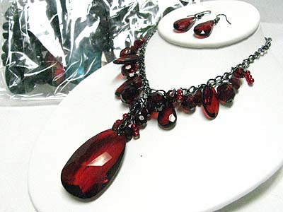 Value dozen pack - color mixed 12 pc multi acrylic tear drop necklace set dozen set mens jewelry