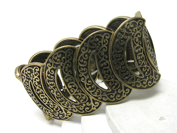 Multi metal filigree crescent link stretch bracelet