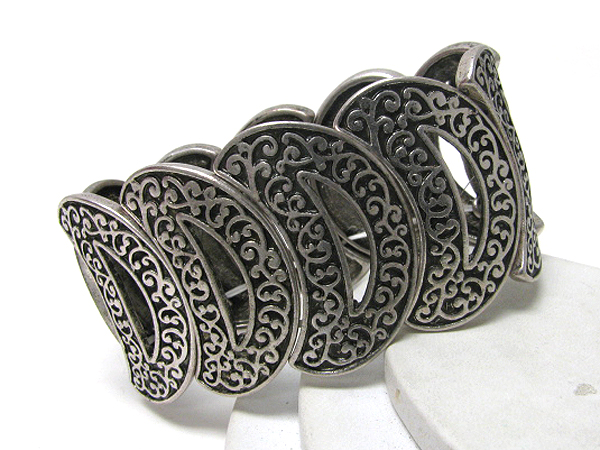 Multi metal filigree crescent link stretch bracelet
