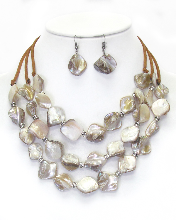 NATURAL SHELL BEAD 3 LAYER LEATHERETTE CORD NECKLACE SET