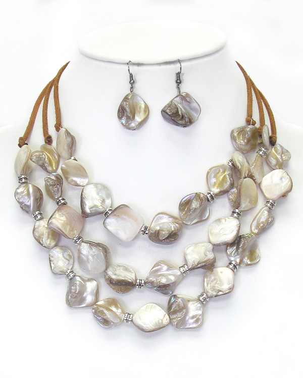 Natural shell bead 3 layer leatherette cord necklace set