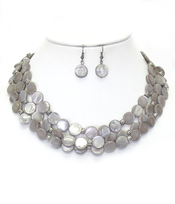Natural shell disk 3 layer necklace set