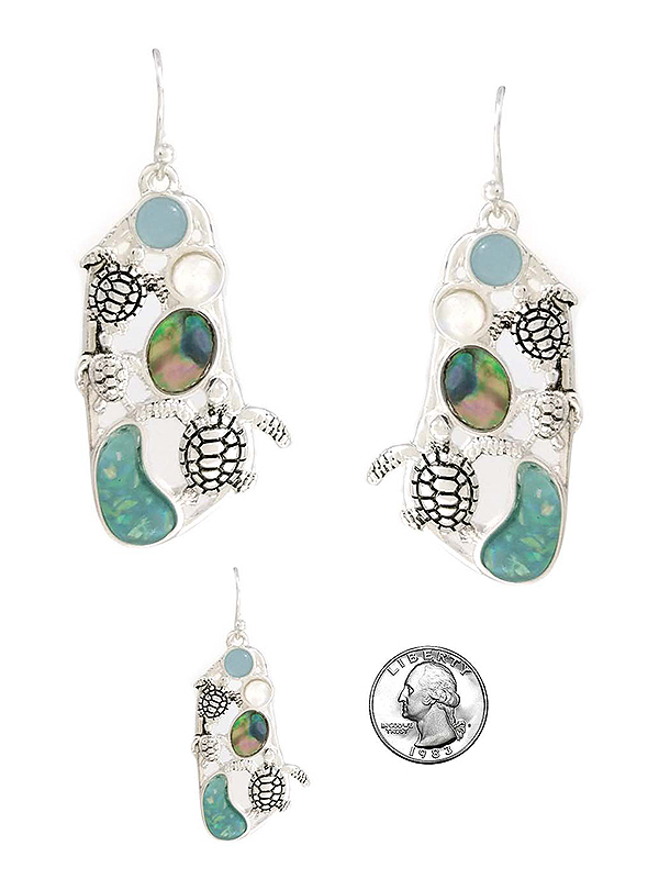 SEALIFE THEME OPAL AND ABALONE MIX EARRING - TURTLE