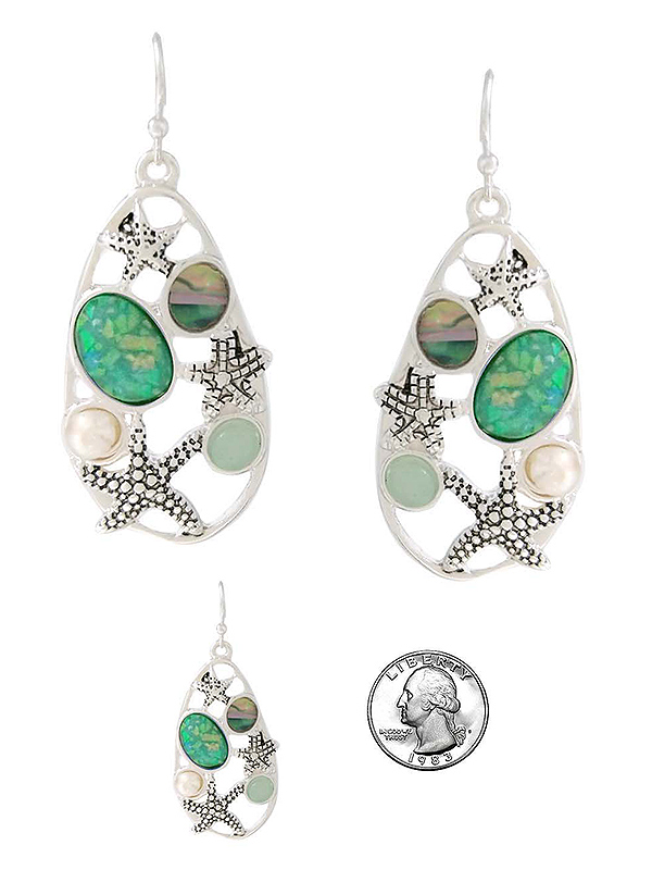 SEALIFE THEME OPAL AND ABALONE MIX EARRING - STARFISH