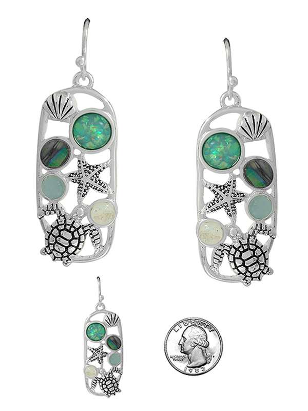 SEALIFE THEME OPAL AND ABALONE MIX EARRING - TURTLE STARFISH