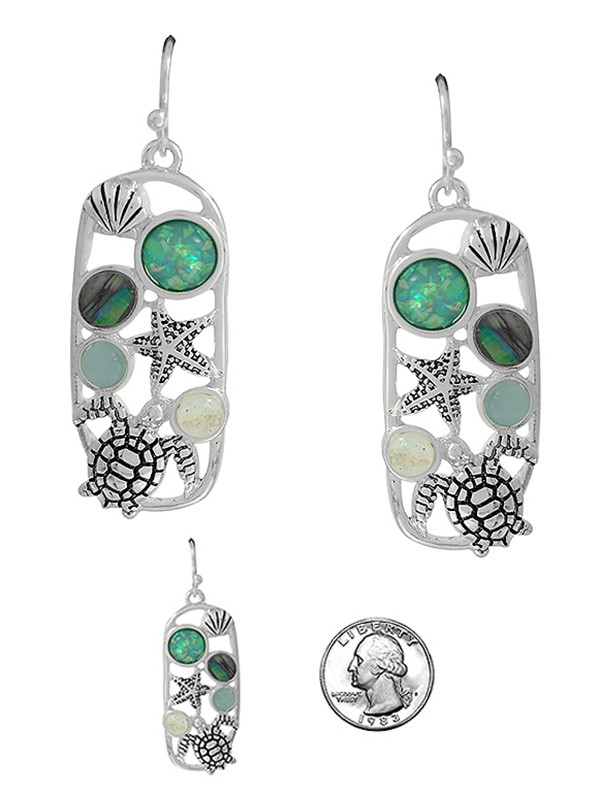 Sealife theme opal and abalone mix earring - turtle starfish