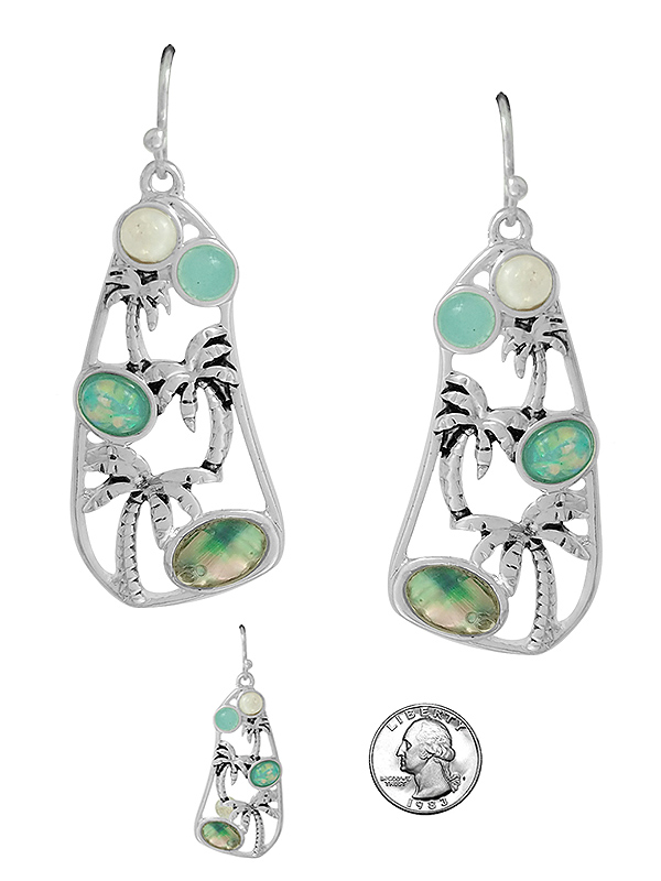 TROPICAL THEME OPAL AND ABALONE MIX EARRING - PALM TREE