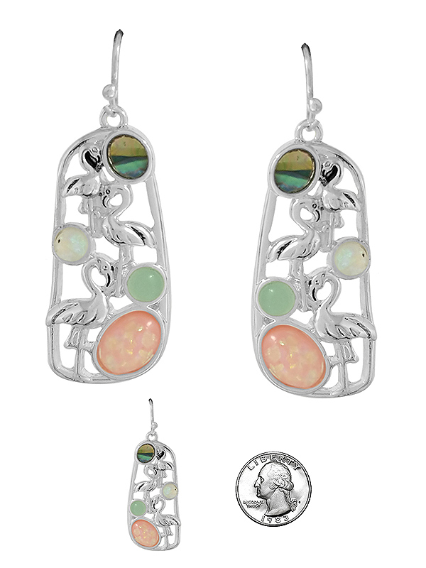 TROPICAL THEME OPAL AND ABALONE MIX EARRING - FLAMINGO