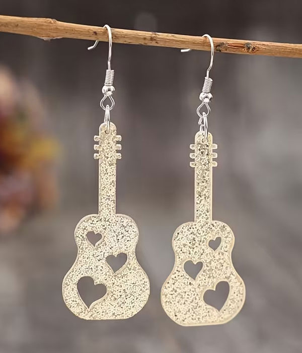 Wood guitar earring