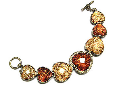 Crystal and epoxy stone heart shape toggle bracelet