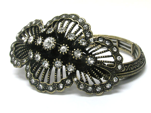 Crystal deco wide cut out style metal casting hinge bangle