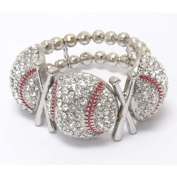 Crystal baseball theme double stretch bracelet