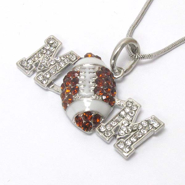 Crystal stud football mom pendant necklace
