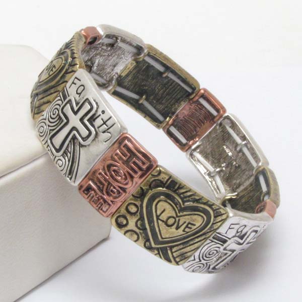 Faith hope love religious inspiration message stretch bracelet