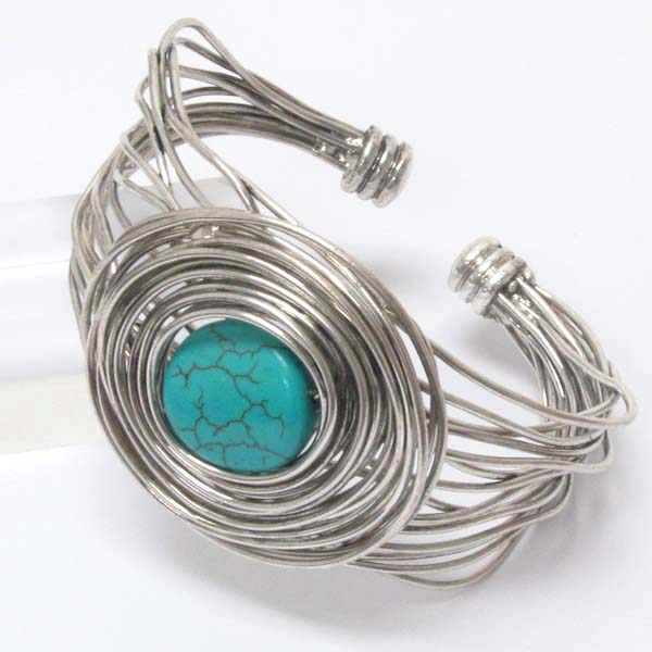 Sole turquoise stone handmade wire art design bangle