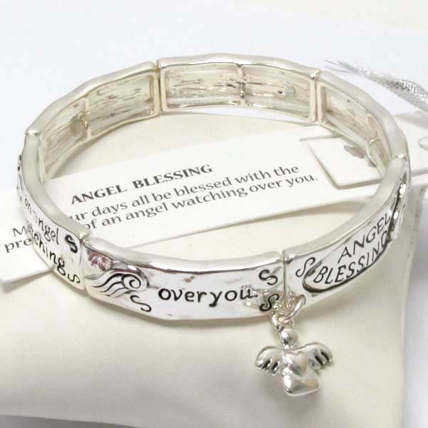 Religious inspiration message double stretch bracelet  - angel blessing
