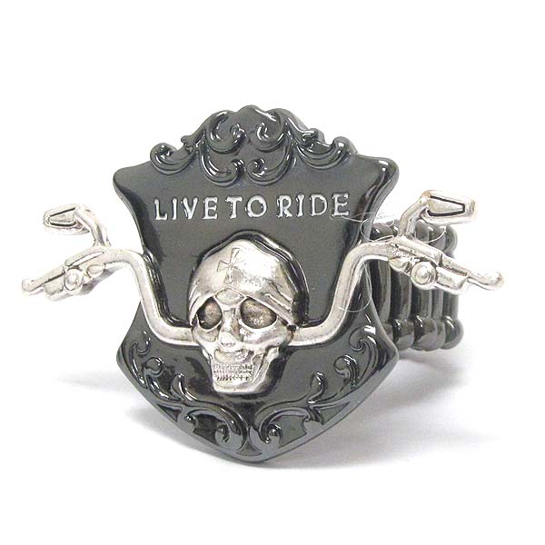 Skull and bike handle and live to ride bikers stretch ring