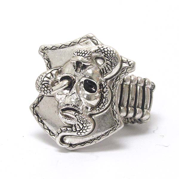 Skull and snake deco bikers stretch ring