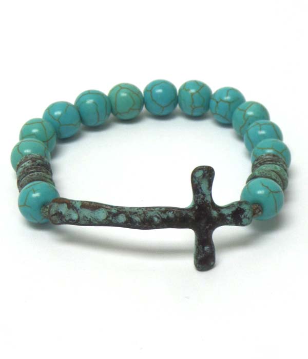 Retro vintage cross turqouoise stone bracelet