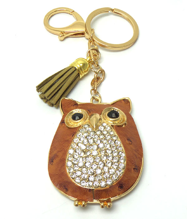 Crystal owl and tassel key chain