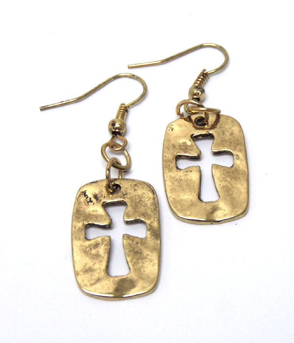 Metal texture cross with fish hook earrings 