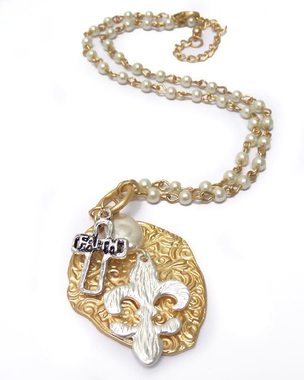 Fleur de lis pearl faith necklace