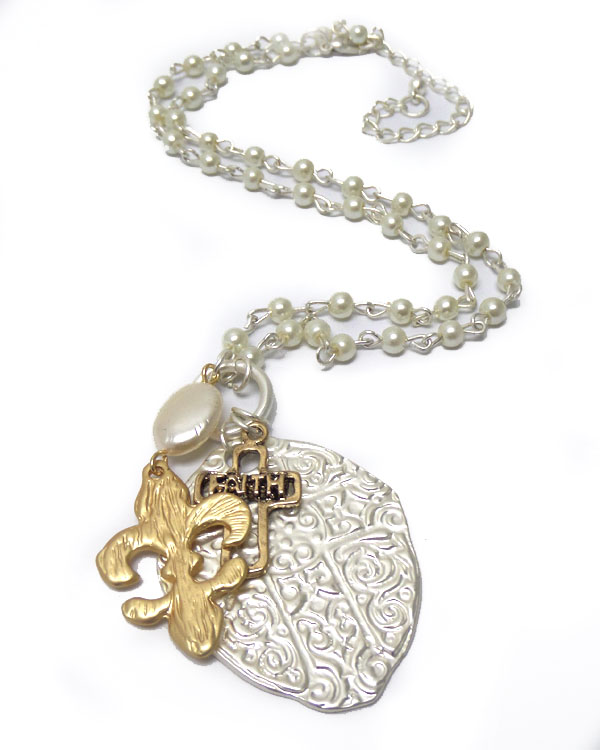 Fleur de lis pearl faith necklace