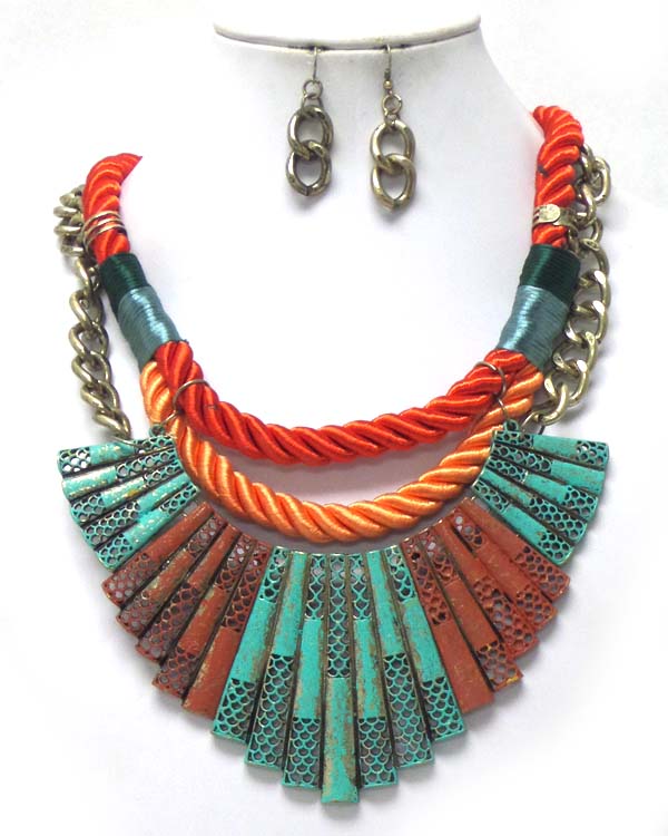 Layer cord with patina necklace set