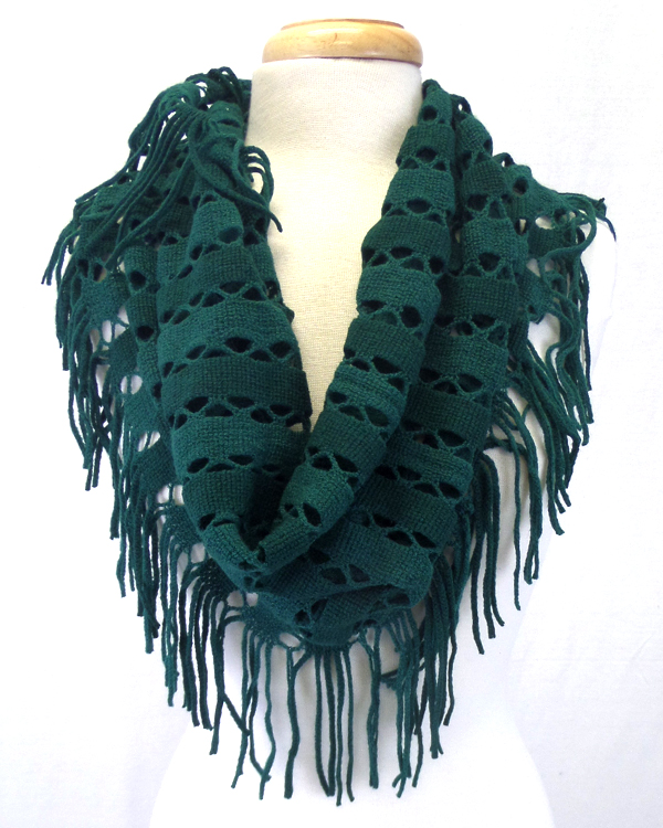 Fringe trim knit infinity scarf