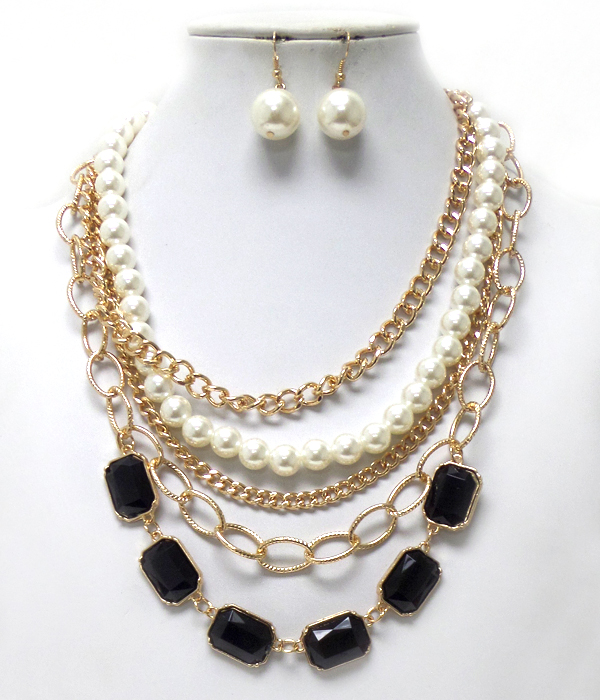 Layer chain and pearl necklace set