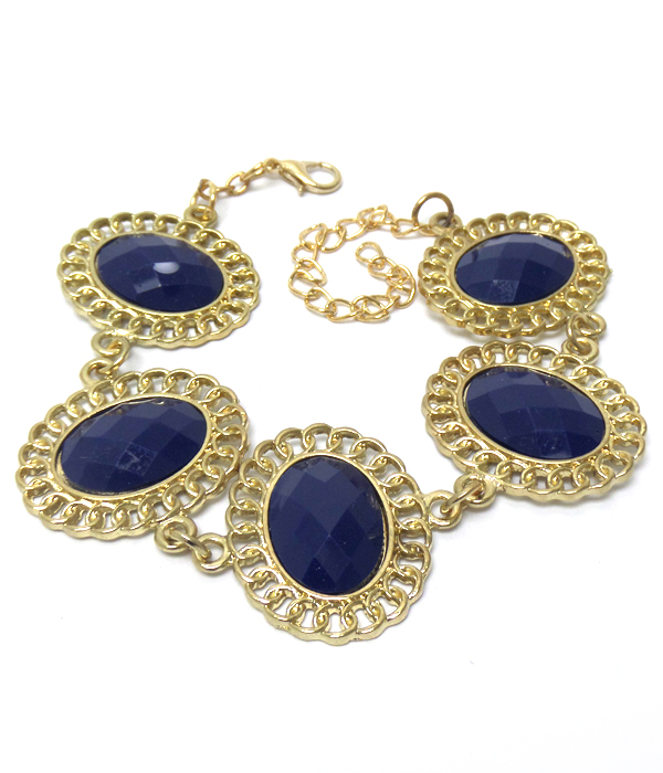 Oval shape stone with border bracelet 