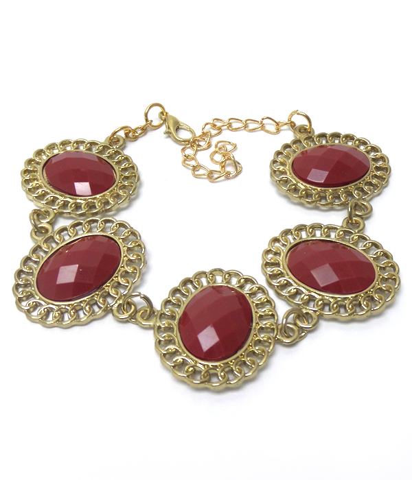 Oval shape stone with border bracelet 