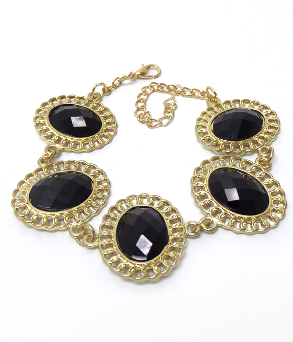 Oval shape stone with border bracelet 