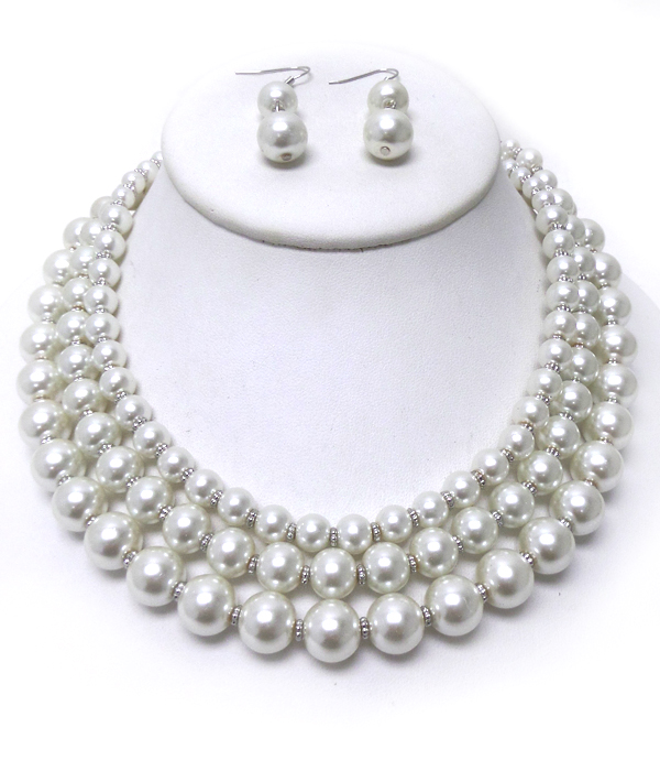 Three layer pearl necklace set
