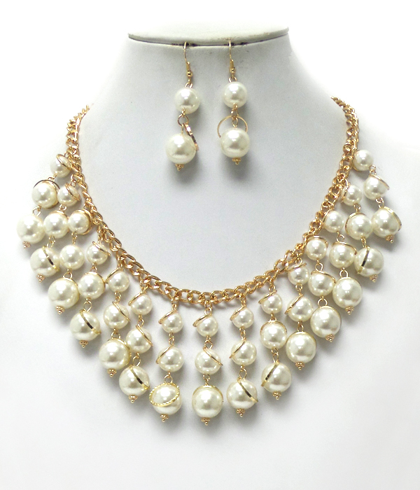 Three pearl drop layered necklace set