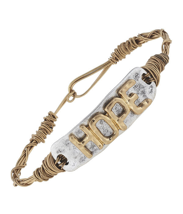 Handmade plate and wire bangle bracelet - hope