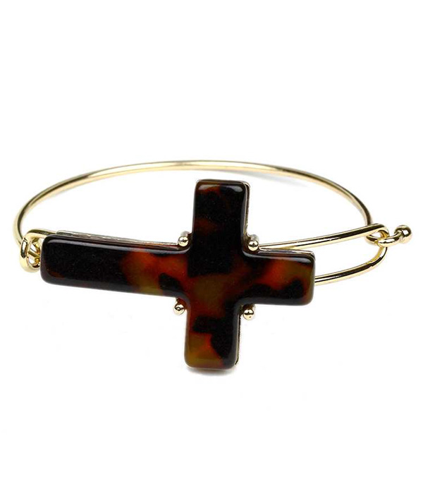 Resin tortoise shell cross wire bangle bracelet