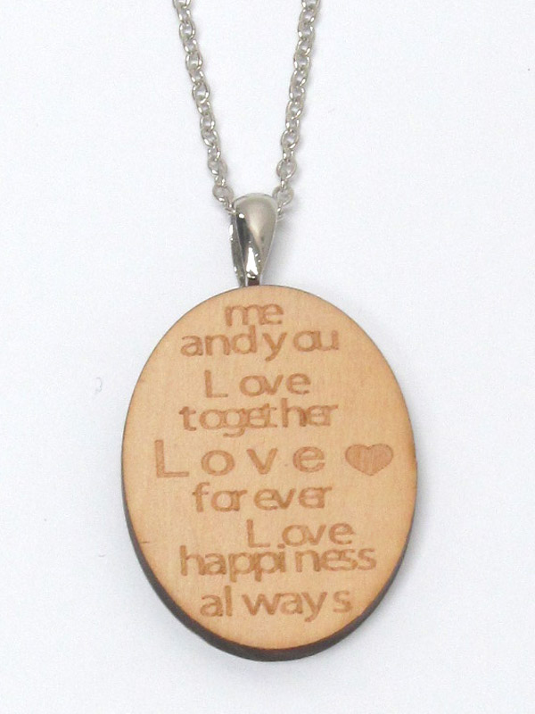 Love together love forever message natural wood pendant necklace
