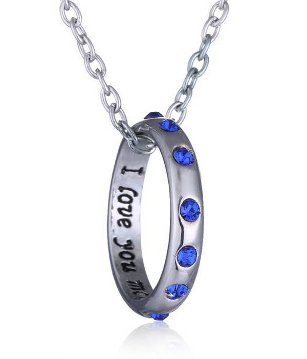 I love you more messaged inside crystal stud ring necklace