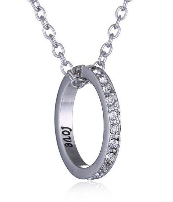 Love messaged inside crystal stud ring necklace