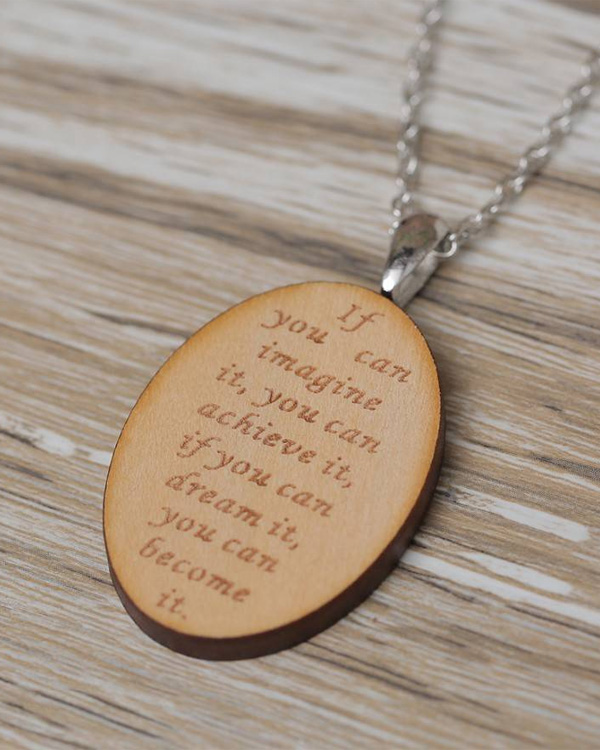 Dream message natural wood pendant necklace